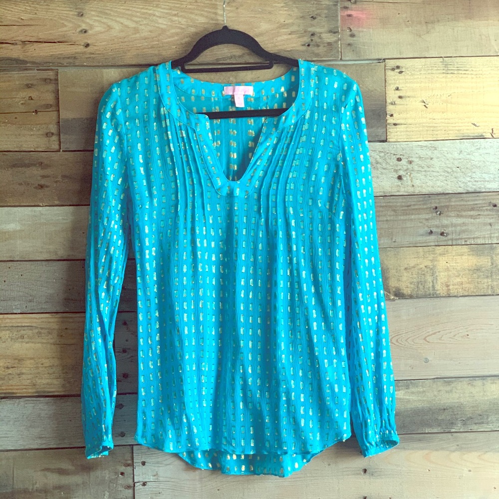 Lilly Pulitzer Teal Gold Long Sleeve Top